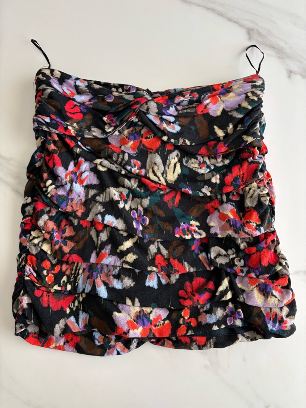 Zara Black Floral Mini Skirt with Red & Purple Accents sz S